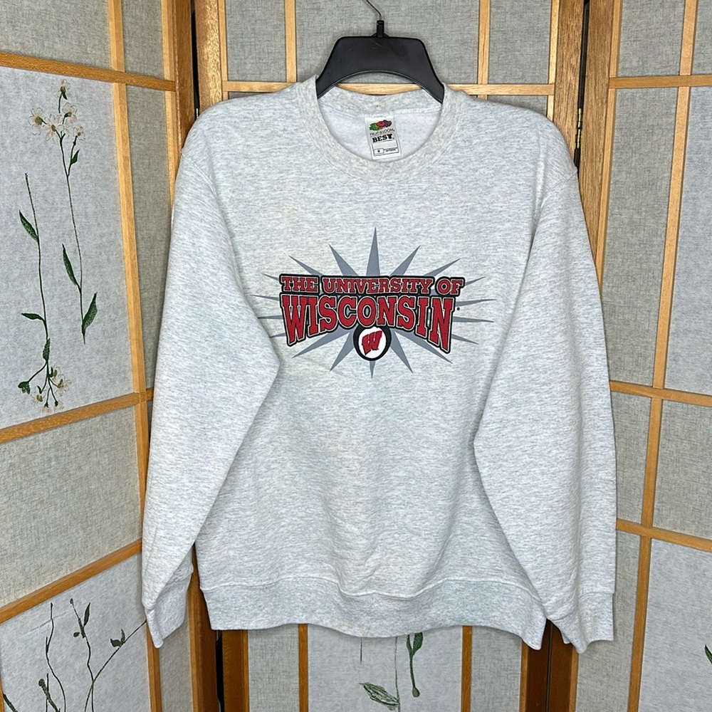 Vtg The University of Wisconsin Badger Logo Sweatshirt Grey Mens Medium Unisex